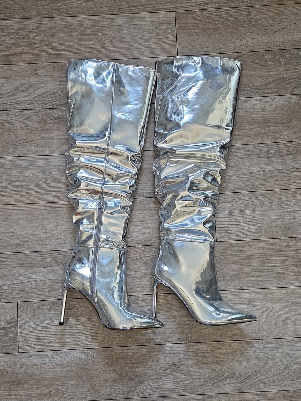 INC International Concepts $170 Silver Metallic Over-the-Knee Stiletto Boots 8